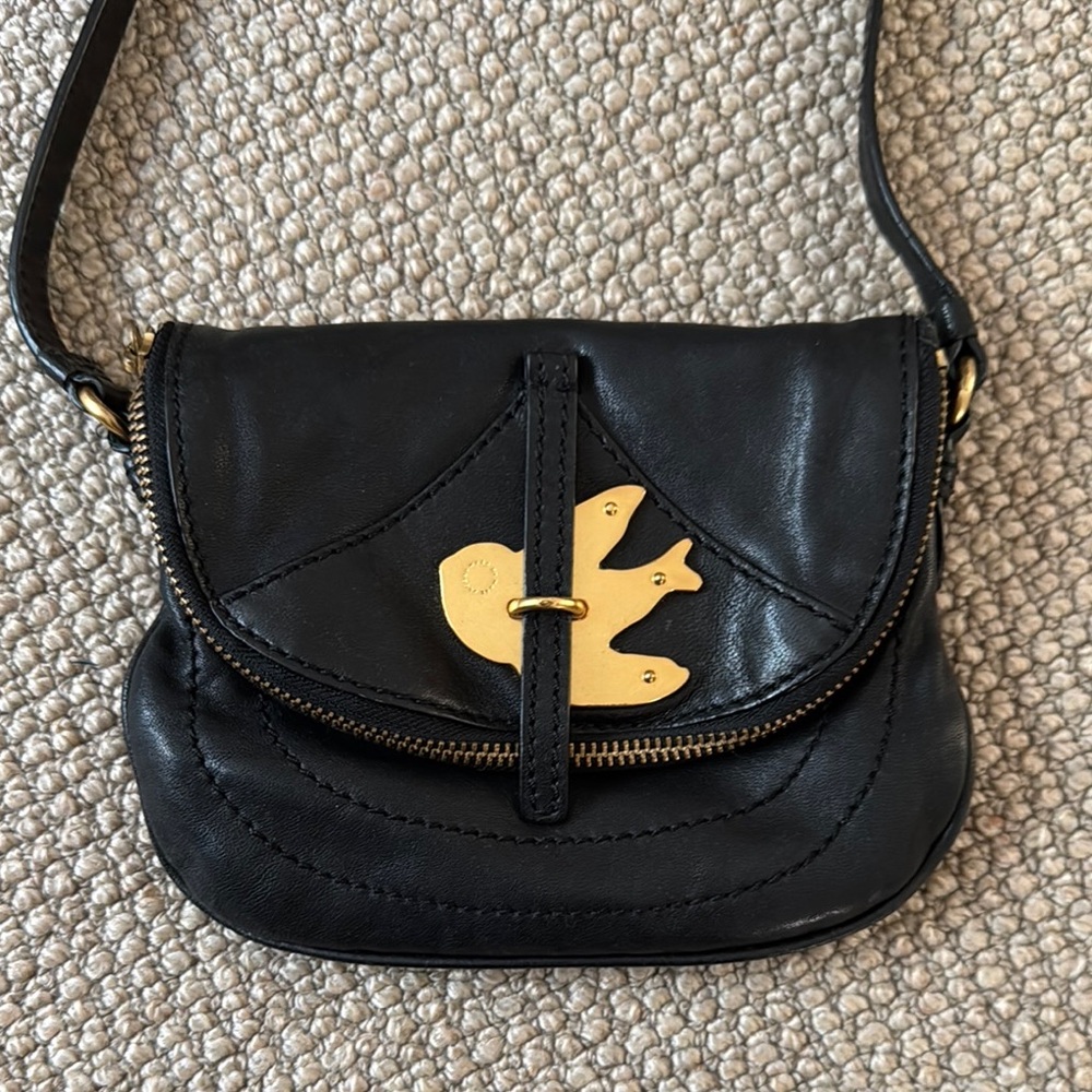 Marc Jacobs Black and Gold Crossbody Bag with Bird Clasp